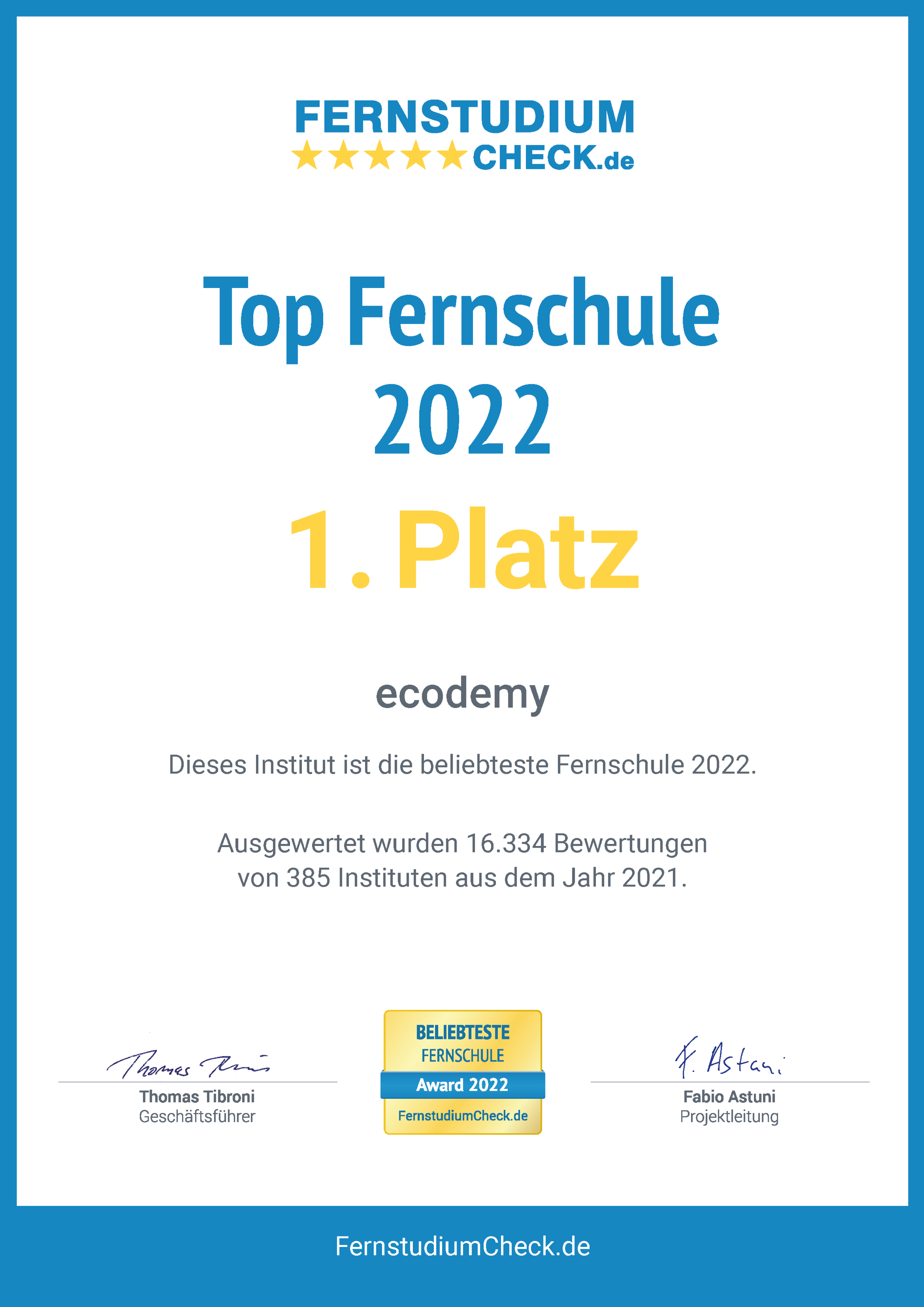 ecodemy fernstudiumcheck beliebteste fernschule 2022