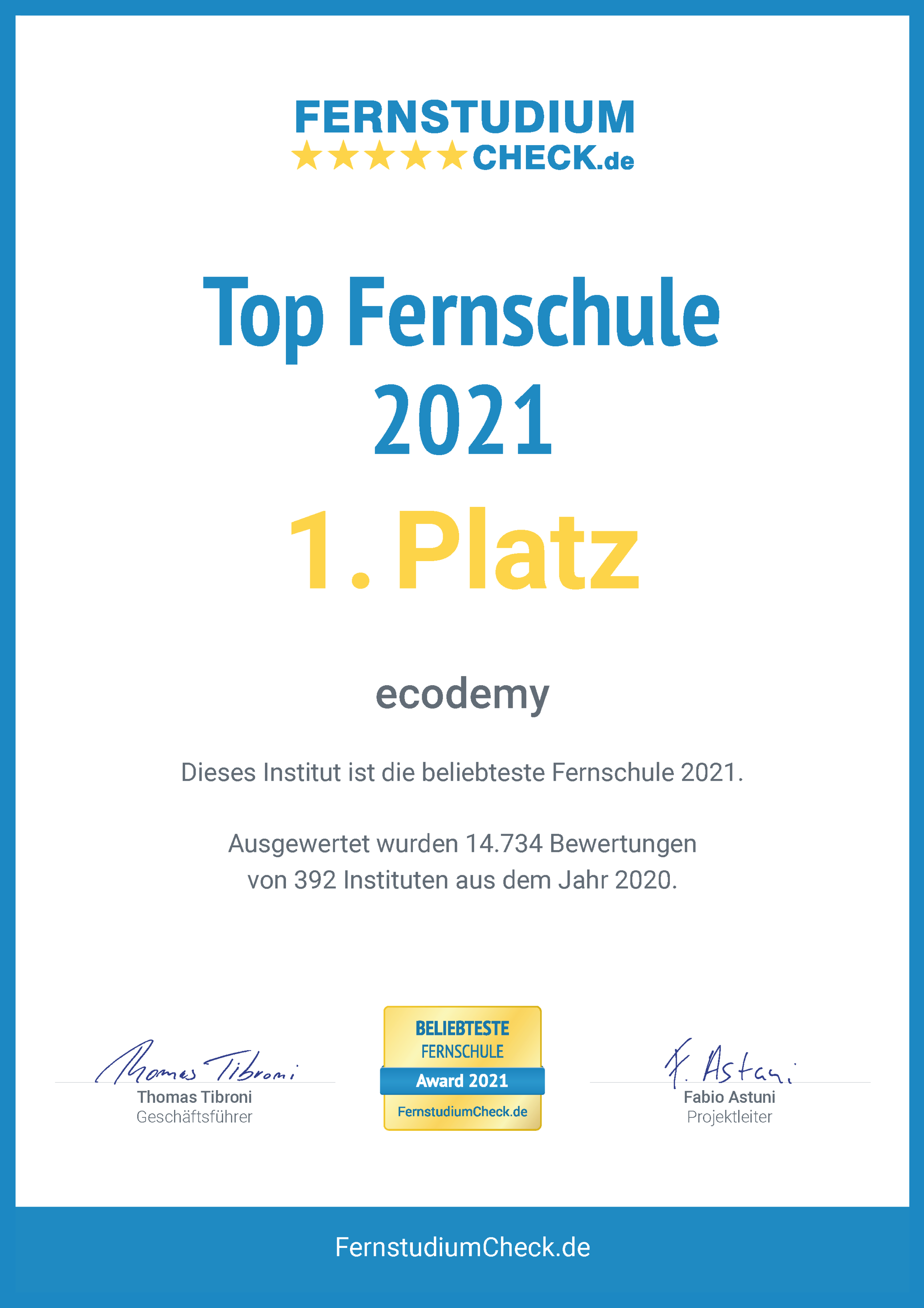 ecodemy fernstudiumcheck beliebteste fernschule 2021