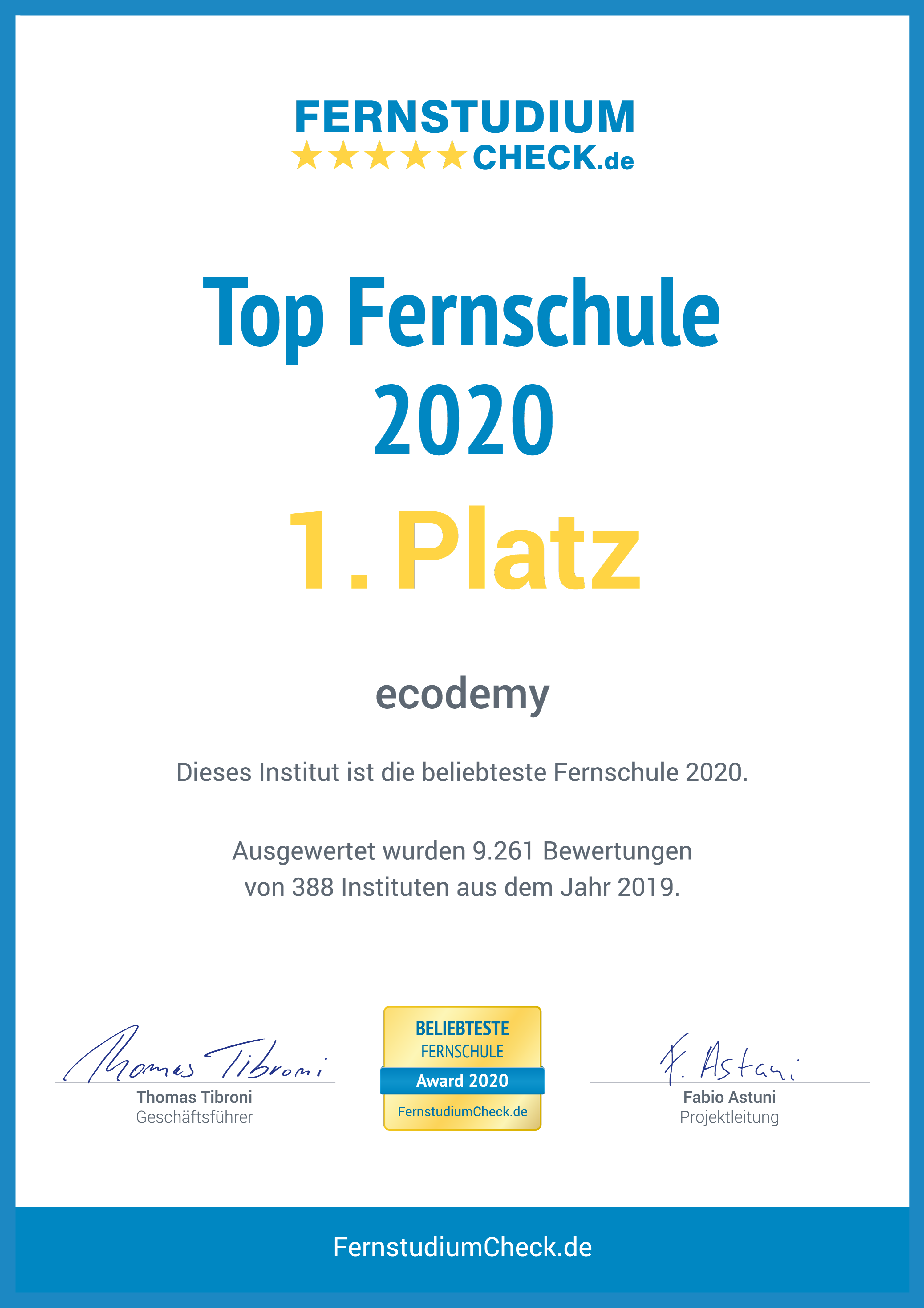 ecodemy fernstudiumcheck beliebteste fernschule 2020