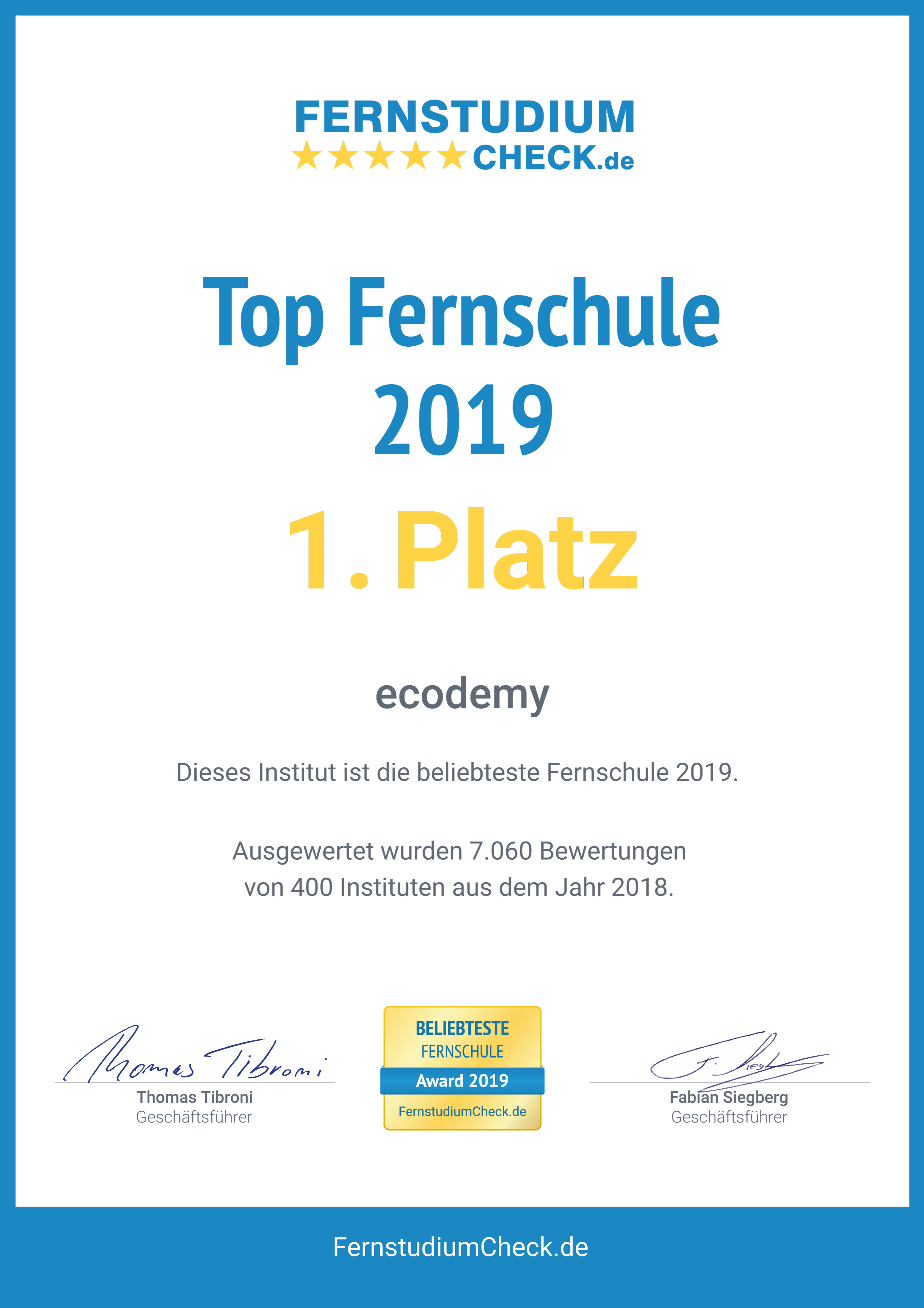 ecodemy fernstudiumcheck beliebteste fernschule 2019