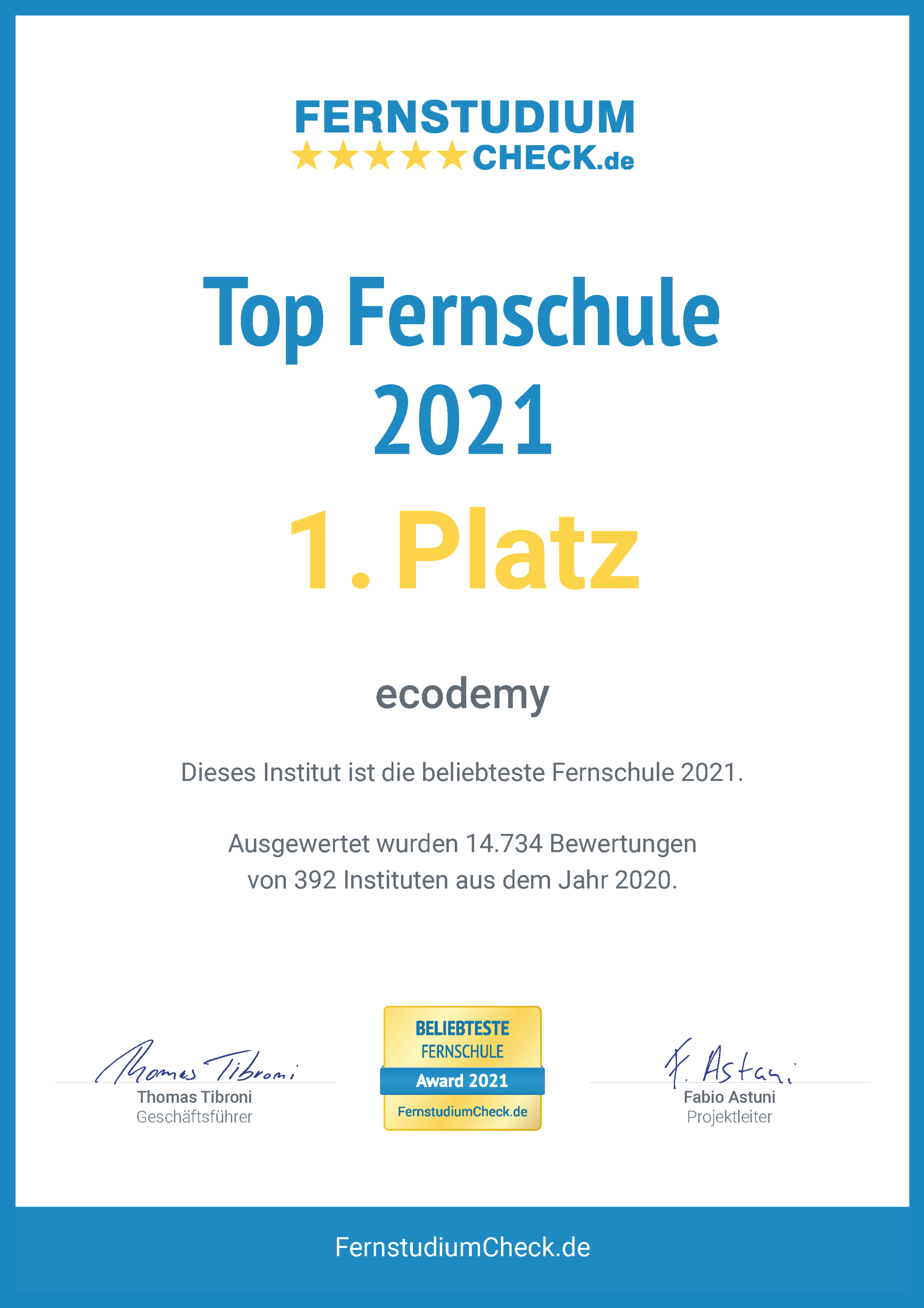 ecodemy beliebteste fernschule 2021 fernstudiumcheck.de